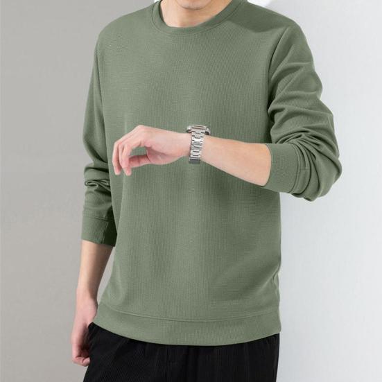 Männer Herbst Frühling Top Einfarbig Rundhals Langarm Lose Dicke Weiche Pullover Lässig Mittellang Einfacher Stil Elastische Männer Sweatshirt