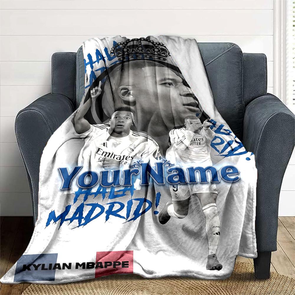 Mbappe Personalized Text Blanket Lightweight Personalized Blanket Warmthful Decor Great for Couch Livingroom Bedding Living Room