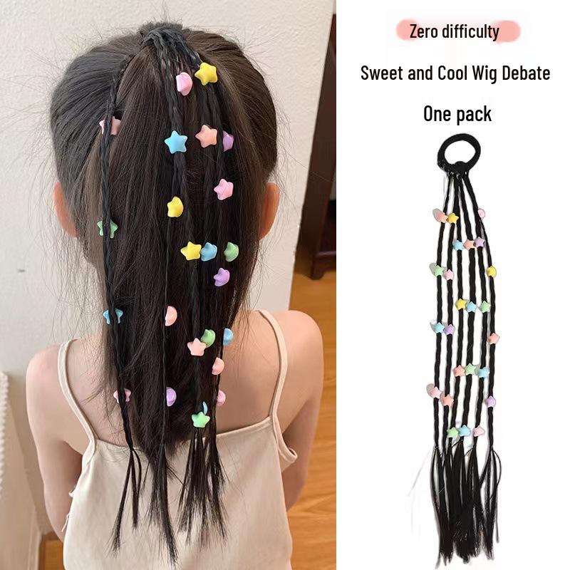 Heart Braids Kids' Wig Hair Ties - Sweet High Ponytail Accessories for Girls