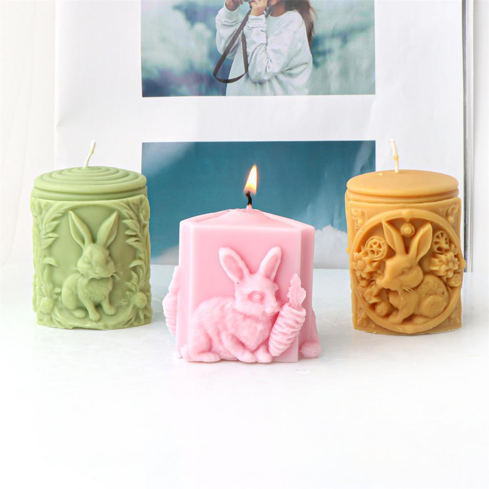 Carrot Rabbit Cylindrical Candle Silicone Mold Easter Rabbit Relief Cylinder Resin Silicone Mould Rabbit Statue Gypsum Molds
