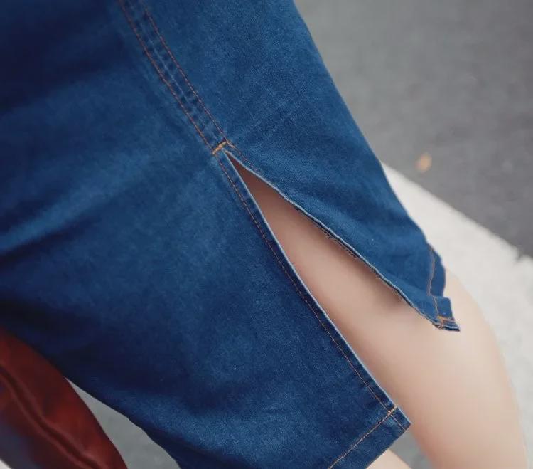 2017 Autumn European & American Slim Fit Lapel Mid-Length Denim Dress