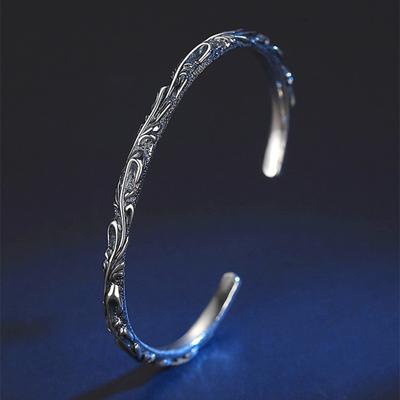 Bracelet vintage en argent 925 avec motif de vigne et fleur sculptée pour homme et femme, bijou ouvert, tendance, punk, accessoire de poignet, cadeau