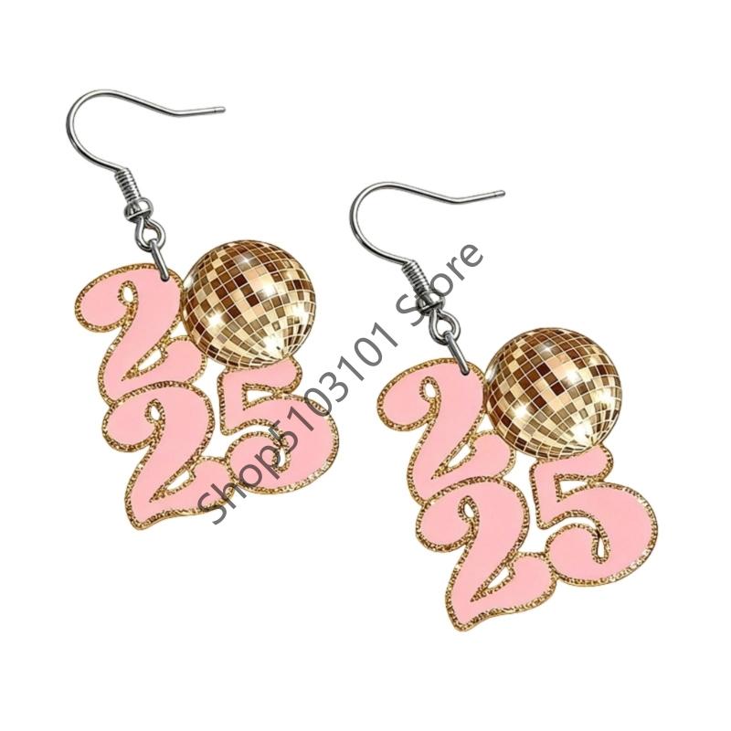 Minimalist New Year 2026 Earrings Hollow Out Metal Pendant Drop Earrings For Women Men New Year Jewelry Gifts