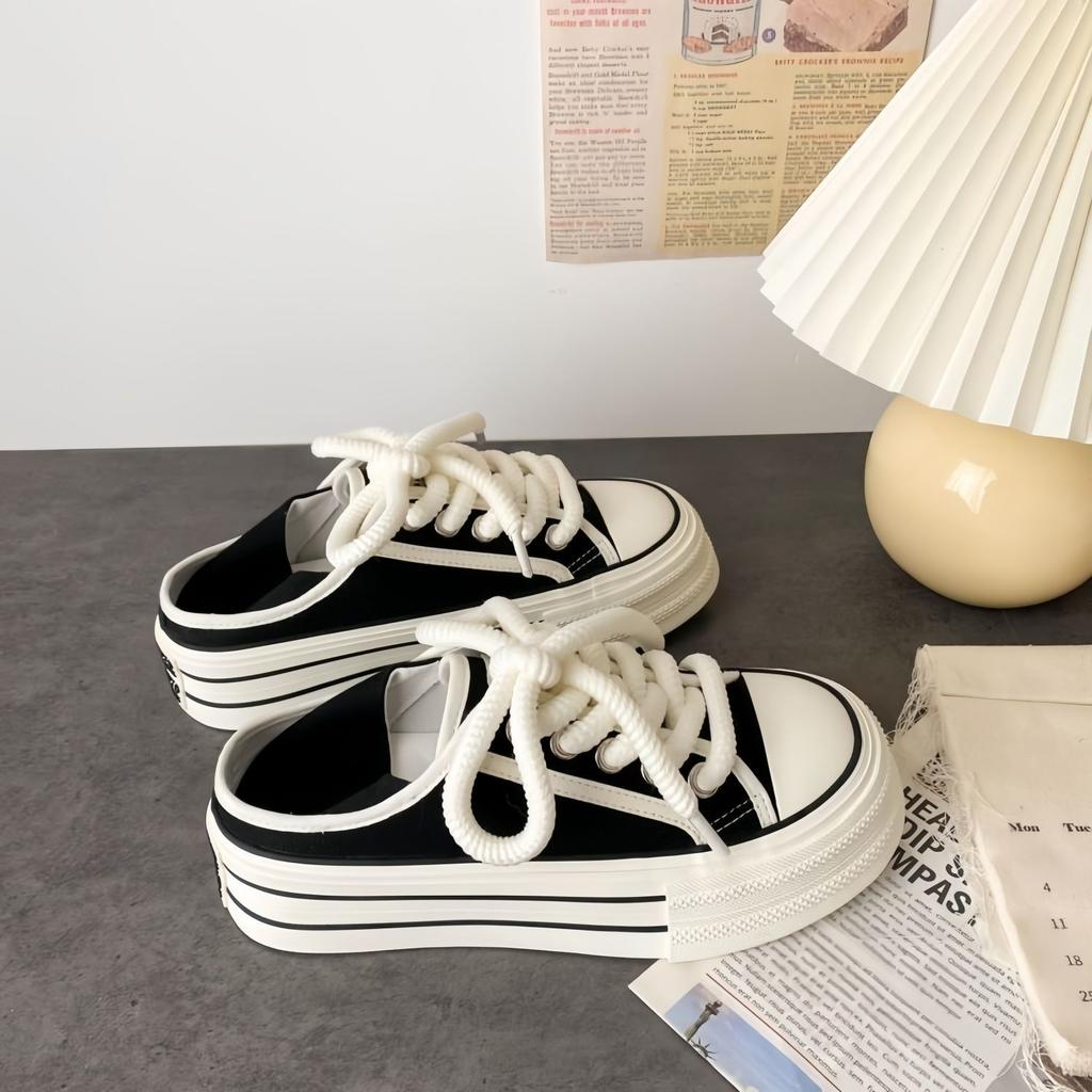With Skirt Platform Two Wear Canvas Shoes Women 2025 Summer New Retro Versatile Niche One Pedal Half Drag Shoes
