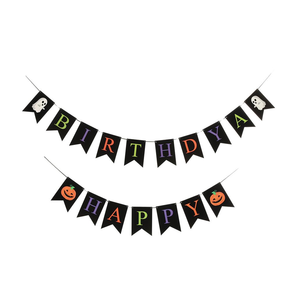 Halloween Pull Flag Happy Birthday Banners Hanging Party Supplies Bunting Plastic Theme