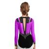 Mädchen Glitzernde Strasssteine Gymnastik-Leotard Langarm Schlüsselloch Rücken Eiskunstlauf-Bodysuit Bühnenperformance-Kostüm