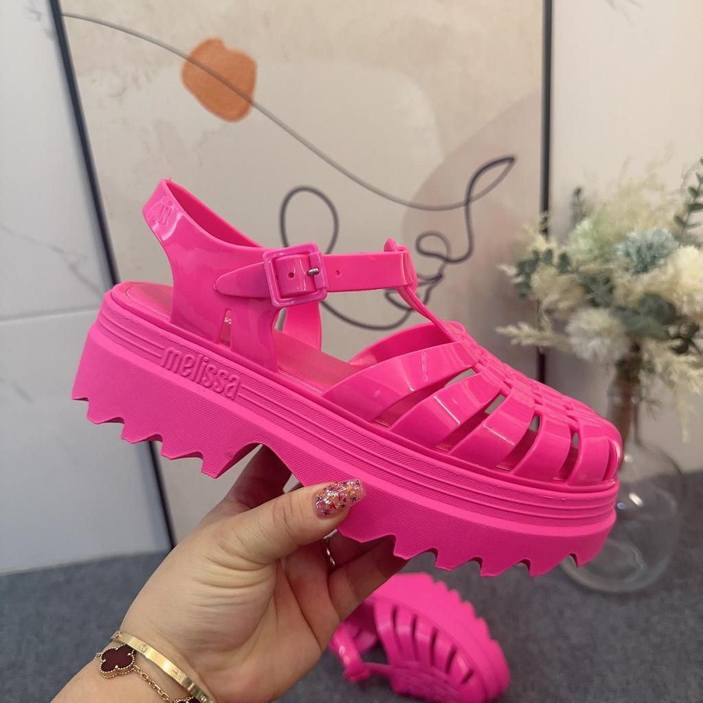 2024 Melissa Summer Women's Thick-Soled Woven Roman High-Heeled Sandals – Fashionable and Versatile.