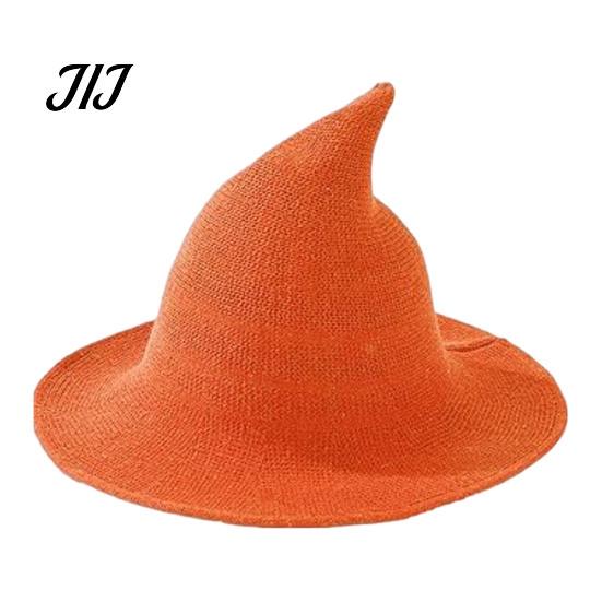 Witch Hat for Halloween Women Pointed Hat, Foldable Wide Brim Knitted Cap, Masquerade Party Prop Cosplay Autumn Winter, Themed Costume Accessory