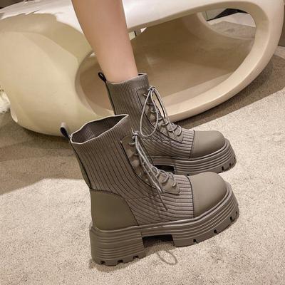Bottes Martin pour femmes printemps et automne 2025 nouvelles bottes à tige courte à semelle épaisse élastiques bottes à tige moyenne version grise améliorée version beige améliorée