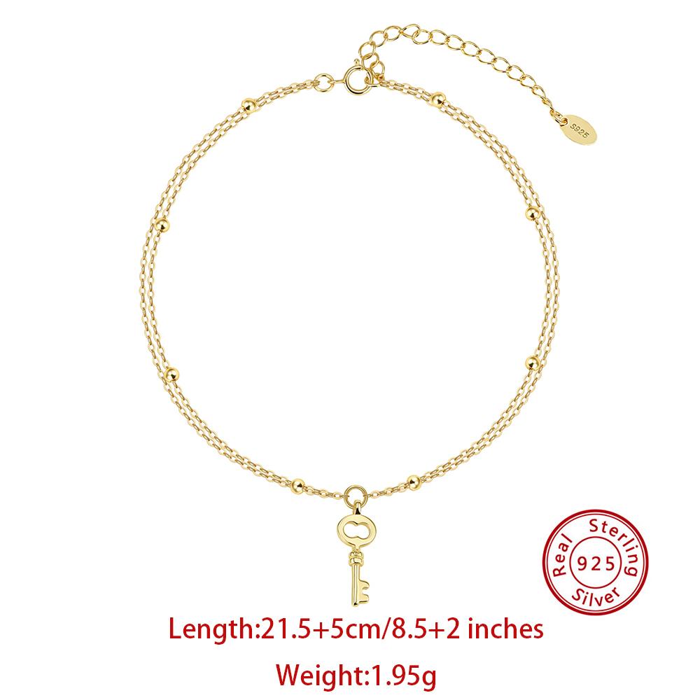 Effie Queen Fashion Cute Key Ankle For Women Solid 925 Sterling Silver Simple Link Chain Ankle Ethnic Summer Fine Jewelry SA102
