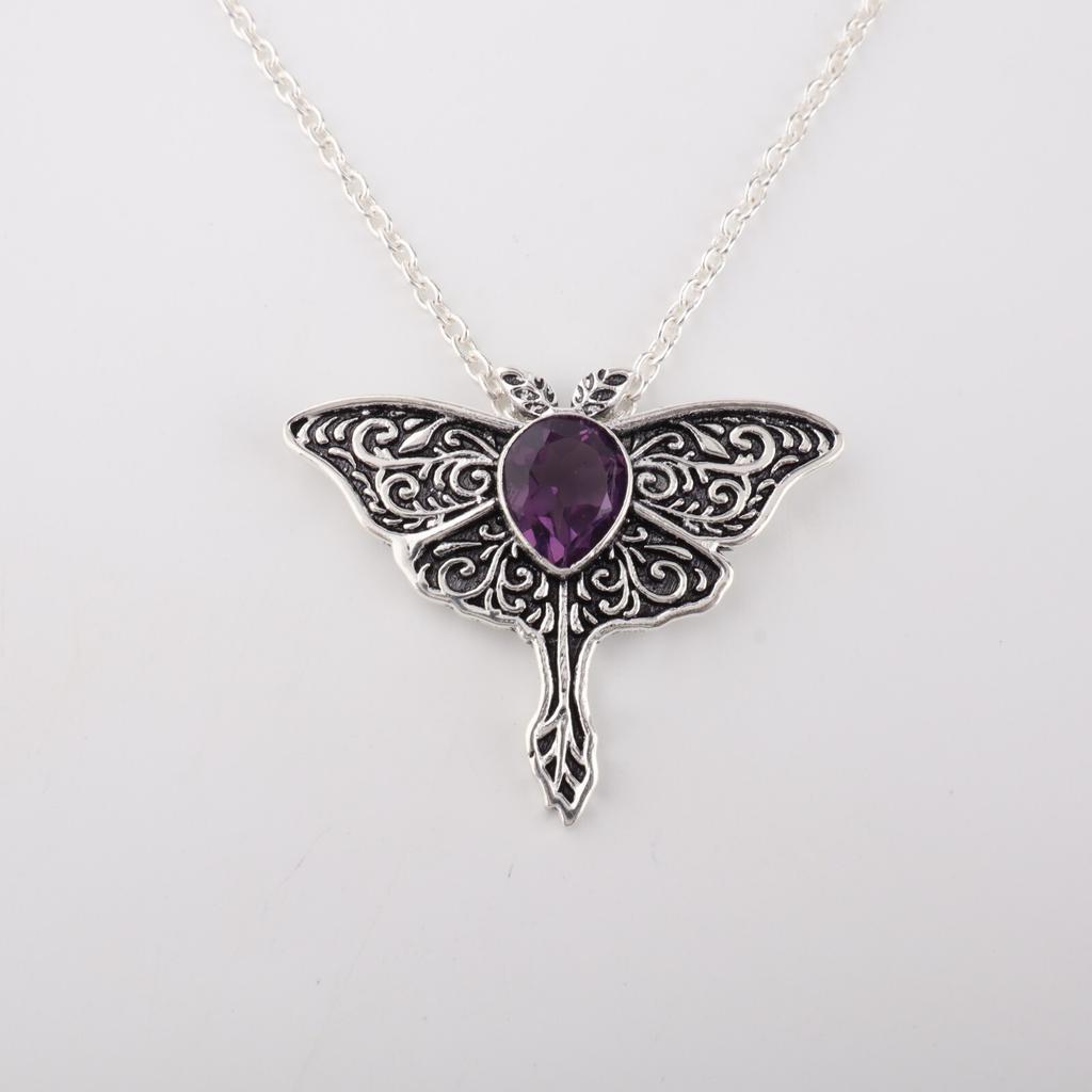 Améthyste Pierre Précieuse Argent Sterling 925 Bijoux Pendentif Papillon 1.2" Pour Femmes CP-31-3