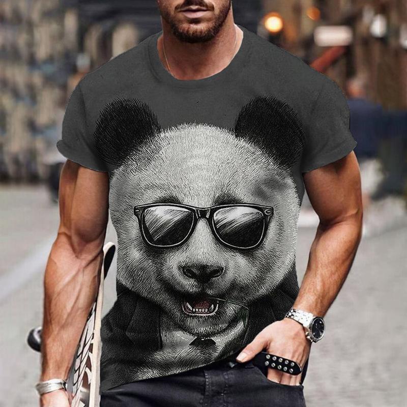 Cute Panda Pattern T-Shirt For Men Funny Animal 3D Printed Tees Summer Casual Short Sleeve Round Neck Tops Unisex Loose T Shirts