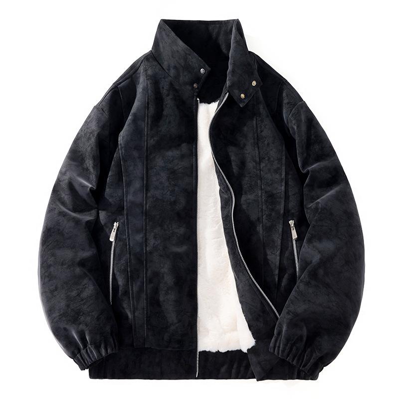 Men's Trendy Plus Size Suede Velvet Leather Motorcycle Jacket - Windproof American Retro Style