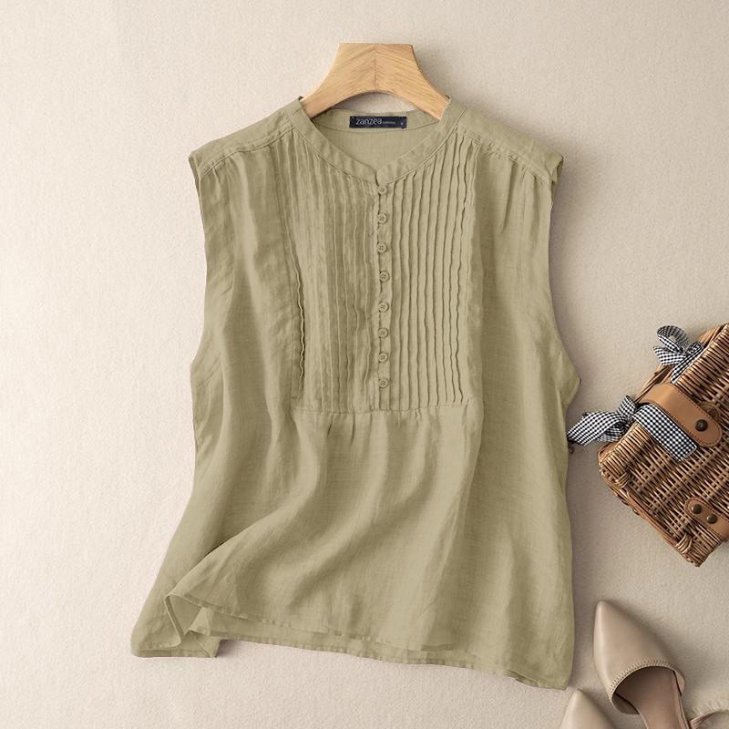 

ZANZEA Женские летние повседневные топы-майки без рукавов с круглым вырезом и свободного кроя 5XL хаки