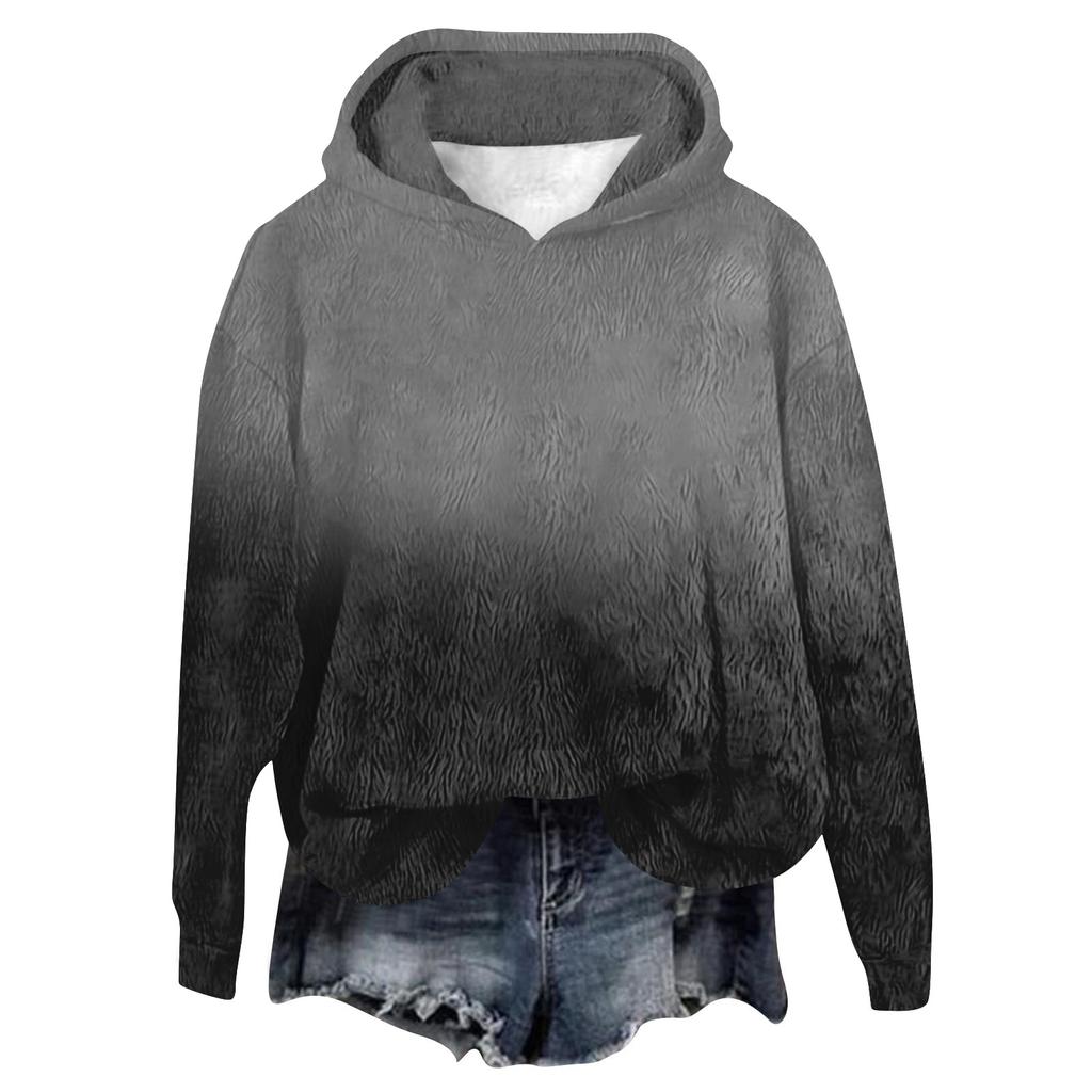 Women's Hooded Long Sleeve Printed Flannel Top Hooded Sweatshirt