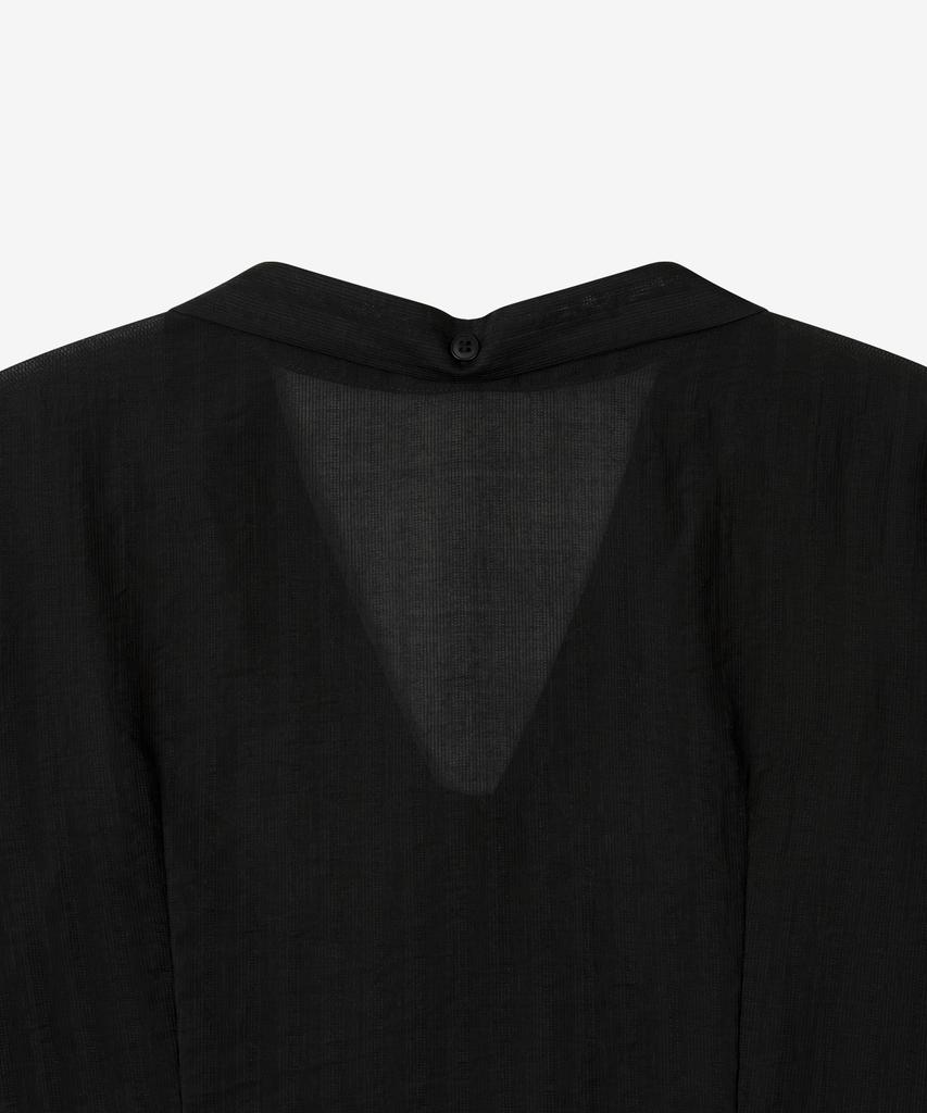 BASIKA Half-Sleeve V-Neck Tie Blouse (Black)