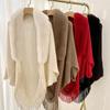 New Autumn/Winter Tassel Shawl with Fur Collar - Classic Solid Color Cape Scarf