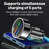 250W 6 Ports Car Charger Fast Charging PD QC3.0 USB C Car Phone Charger Type C Adapter In Car For iPhone Samsung Huawei Xiaomi