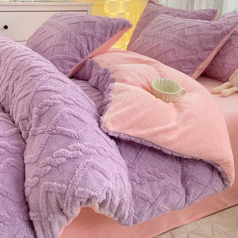Single Quilt Cover Autumn/winter Thickened Warm Solid Color Duvet Cover 200x230 220x240 Bedding for Double Use with Pillowcases