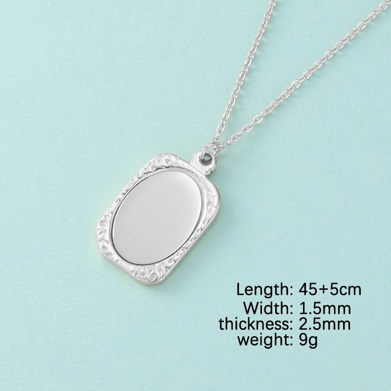 Geometric Stainless Steel Photo Frame Mirror Necklace - Laser Engravable