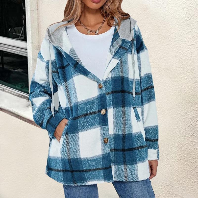 Damen Karo Kapuzenhemdjacke