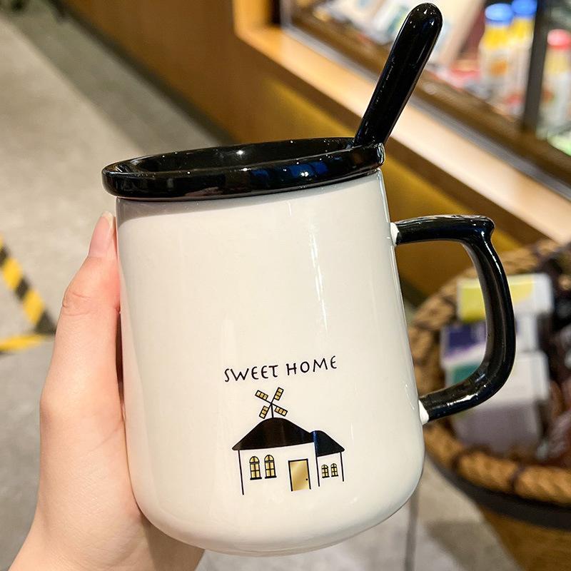 Ceramic Cup with Lid Spoon Creative Mug High Value Cup Souvenir Gift Box Office Coffee Water Cup