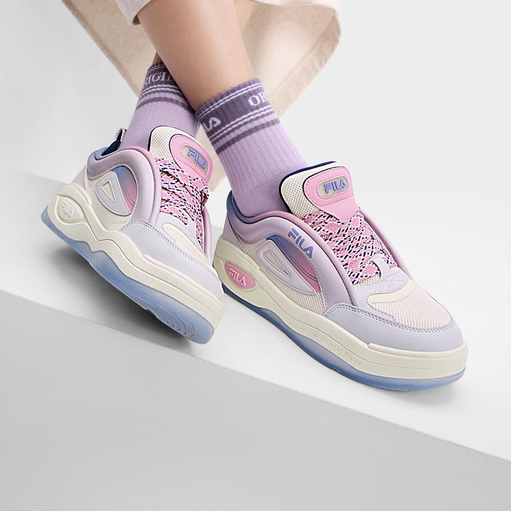 Fila Fashion Thick Sole Height Increasing Macaron Low Top Skate Shoes Women Sneaker Cream-White Mist-Gray F12W432208FGN