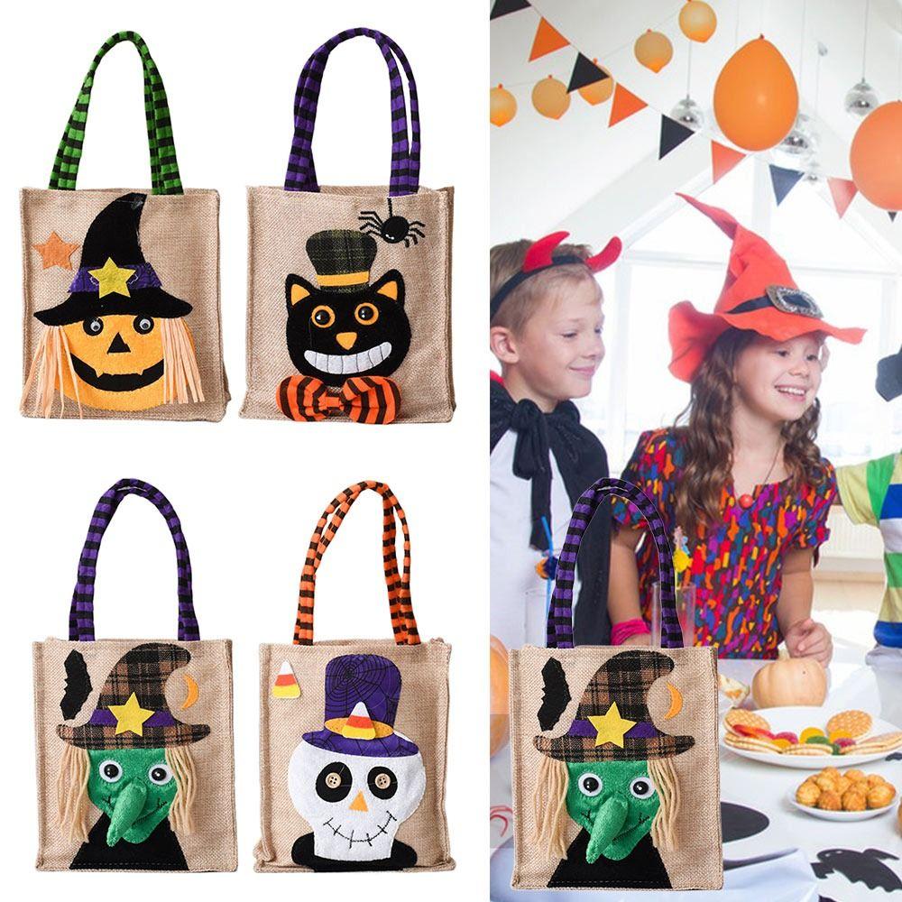 

Witch Skull Halloween Gift Bags Cartoon Pumpkin Cat Handbag Creative Tote Bags Halloween Festival cat