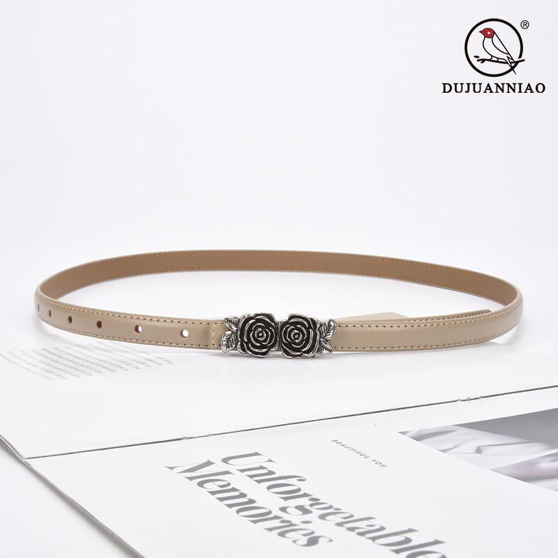 Belt Ladies Suit Jeans Decorative Belt Flower Camellia Button Head Leather Belt