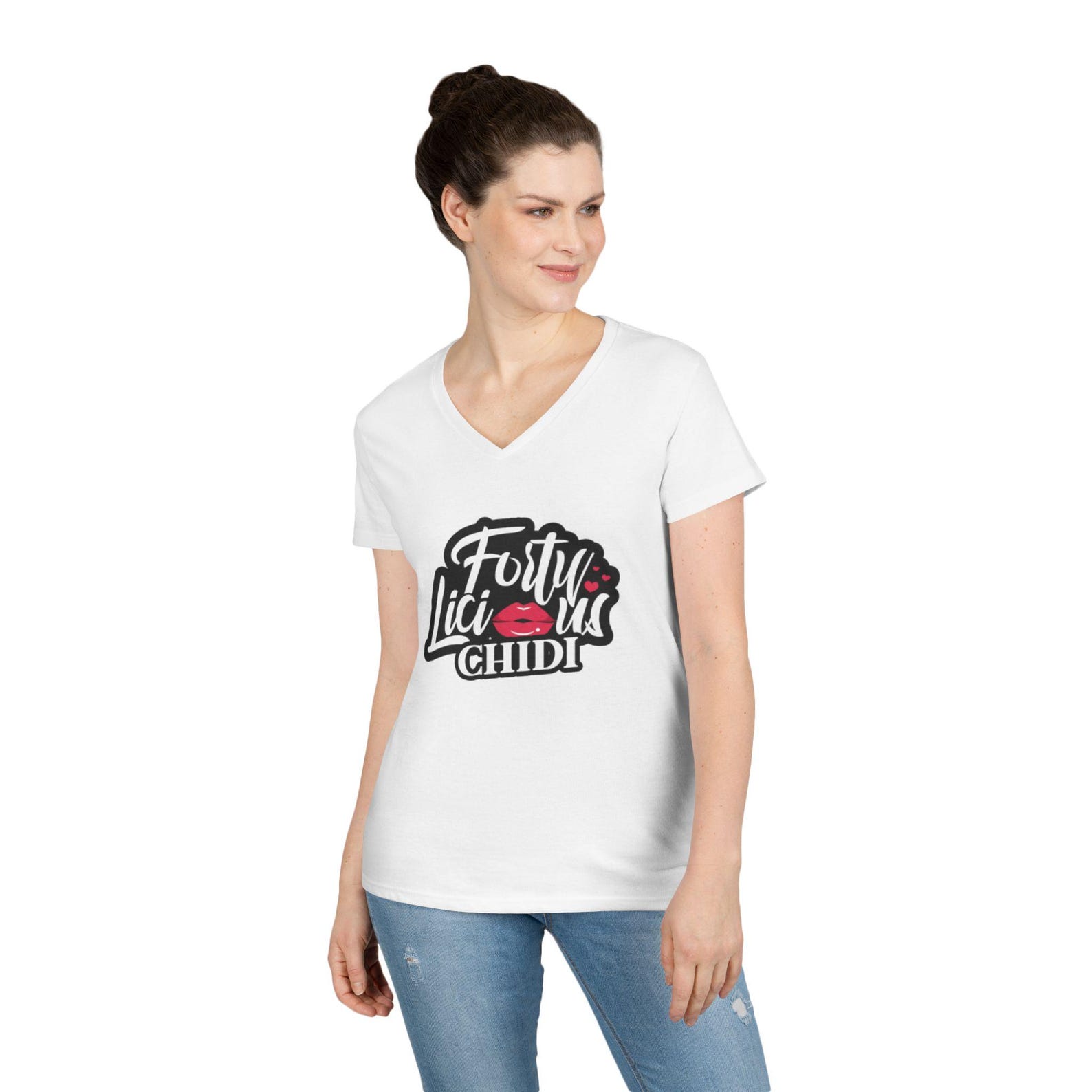 Fortylicious Birthday V-Neck T-Shirt: Women s 40th Celebration L