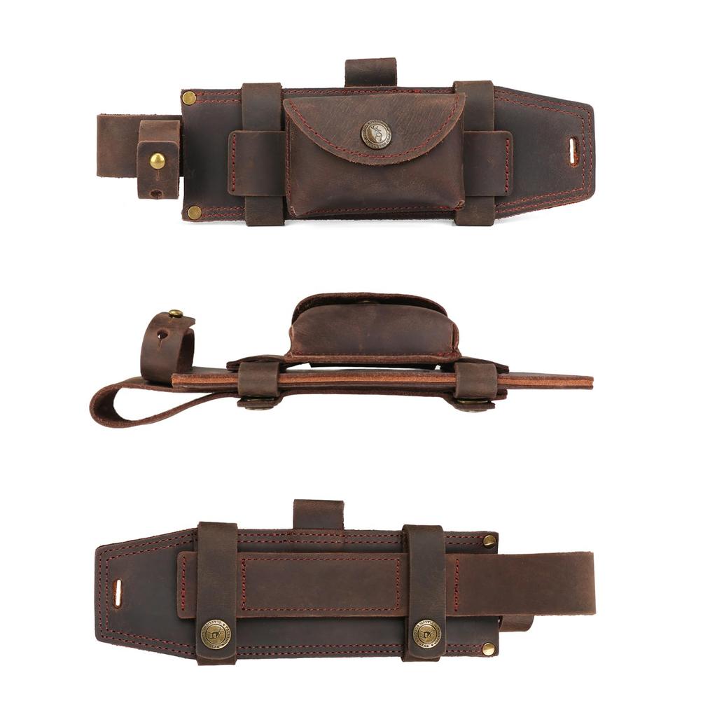 TOURBON Knife Sheath Belt Case for Straight Handmade Leather Sheath with Flint Holder for Petty and Airsoft Knives, Knives, Camping, BBQs, Fishing,