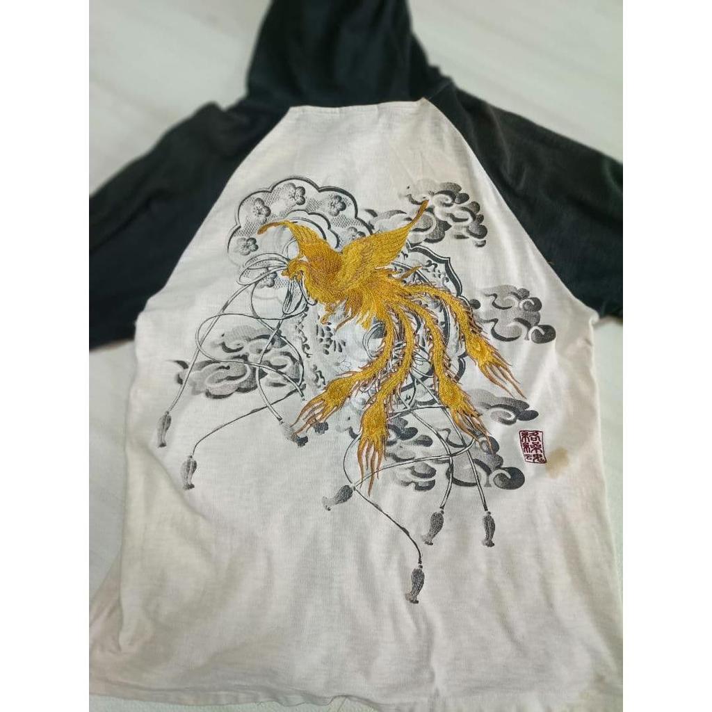 Used Karakuri Tamashii Japanese Pattern Phoenix Embroidery Zip-up Hoodie Black L