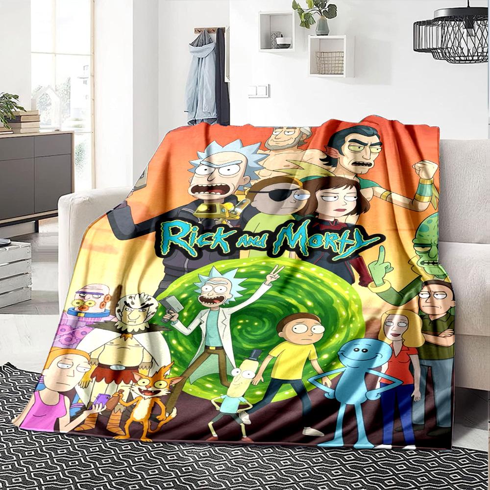 Morty Rick Print Flannel Blanket High Quality Warm Comfortable Cover for All Seasons Perfect for Gifts Home Decor