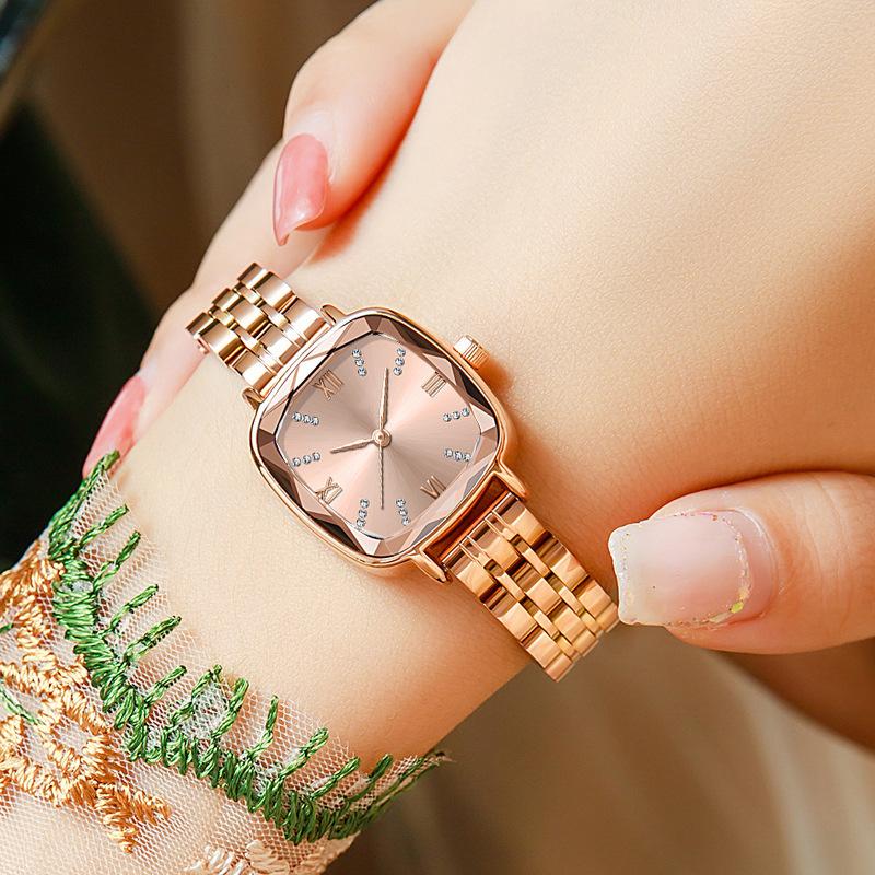 UTHAI V1 Women's Fashion Square Quartz Watch Water Diamond Multi Faceted Mirror Face Female's Simple Trendy Versatile Wristwatch