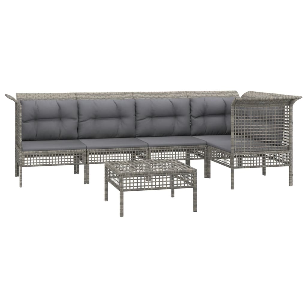 Vidaxl 6-Cz. Garden Lounge Set, Cushions, Grey, Rattan PE