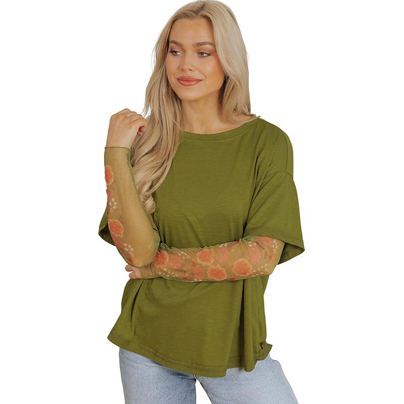 

YYFS женские модные повседневные летние весенние однотонные блузки и рубашки с короткими рукавами и круглым вырезом с принтом XL