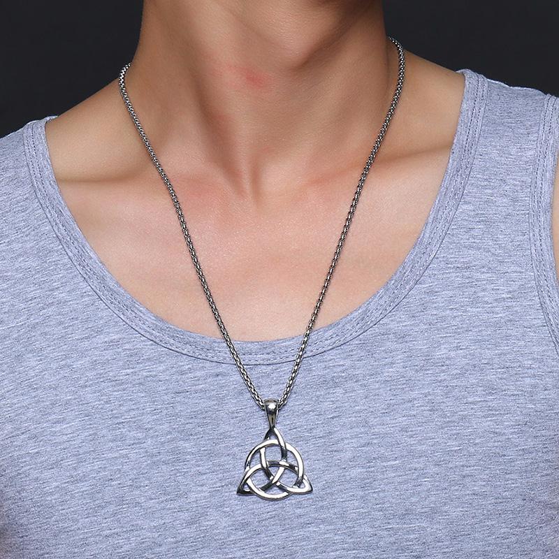 Vnox Viking Celtic Knot Necklaces for Men Stainless Steel Triple Knot Pendants Casual Male Jewelry with 24" Box Chain