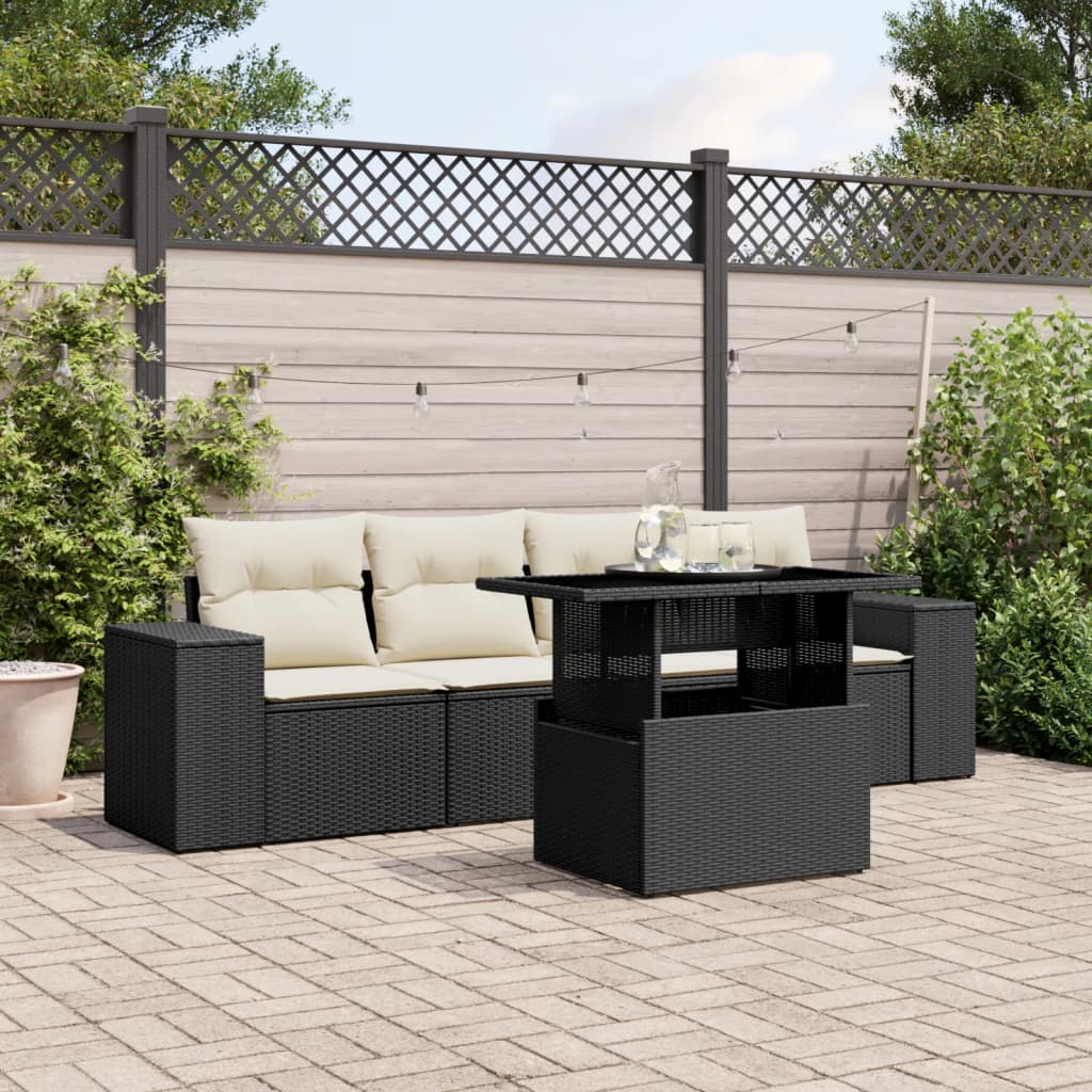 Vidaxl 5-Cz. Set da Salotto per Giardino, Cuscini, Rattan Nero PE