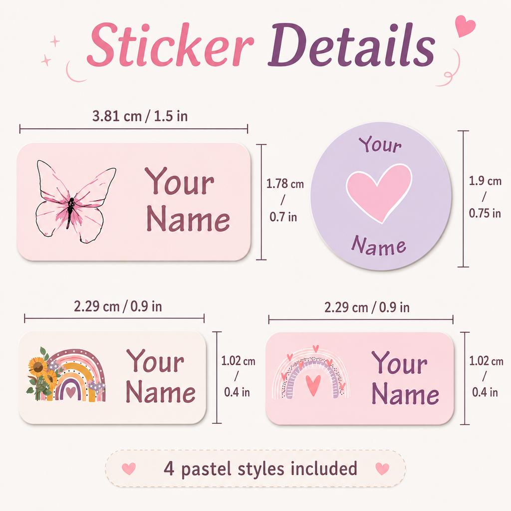 140Pcs Custom Name Stickers Personalized Self-Adhesive Labels 4 Cute Designs For Bottles Stationery Storage Boxes