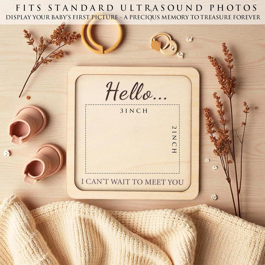 7x5cm DIY Wooden Memory Keepsake Picture Frame Pregnancy Announcement Home Decor for Ultrasound Photo for Kids Grandparents