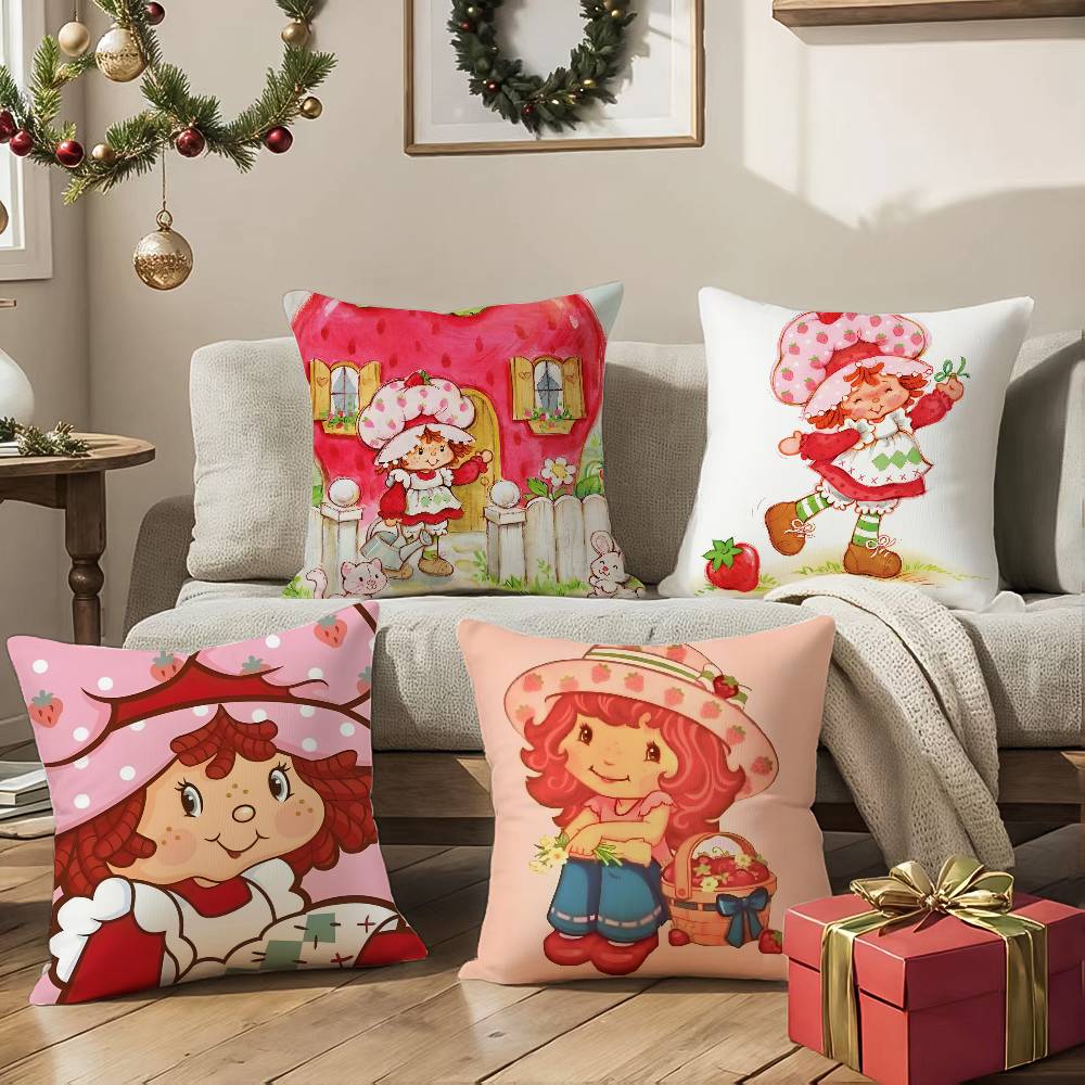 Cute Role Strawberry Shortcake-Cartoon Pillow Case Silky elegant Comfort Sofa Bed  Invisible zipper Beach pillowcase
