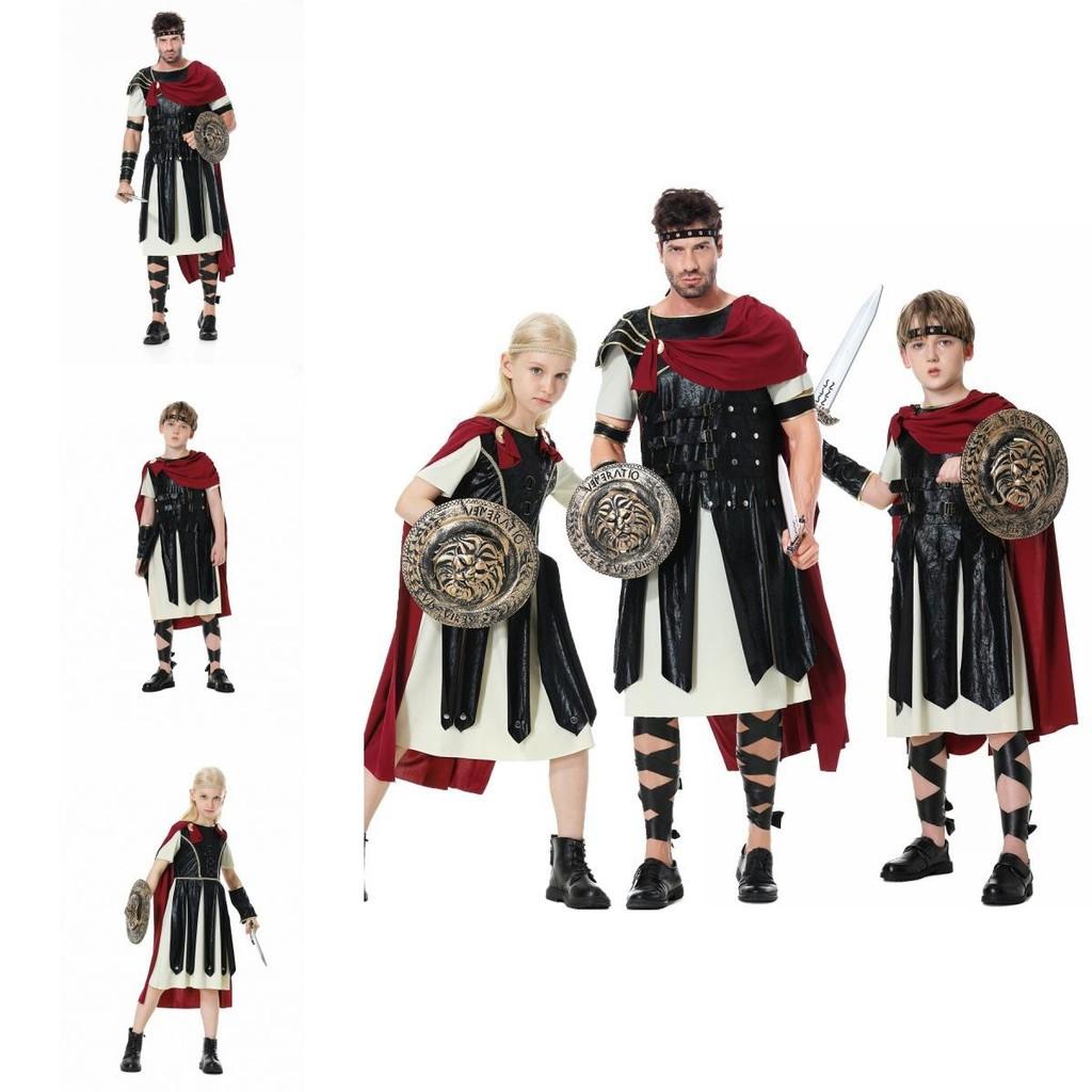 Fantasia Deslumbrante de Guerreiro Romano Antigo Para Crianças e Adultos Com Capa, Escudo e Espada