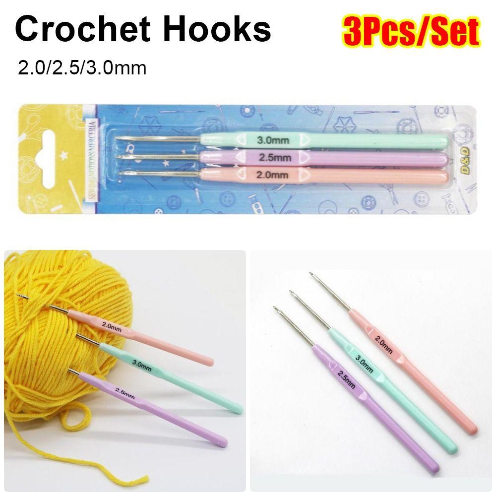 3Pcs/Set New Plastic Handle Crochet Hooks 2.0/2.5/3.0mm 13.7cm Knitting Needle Knitting Tool for Yarn DIY Craft