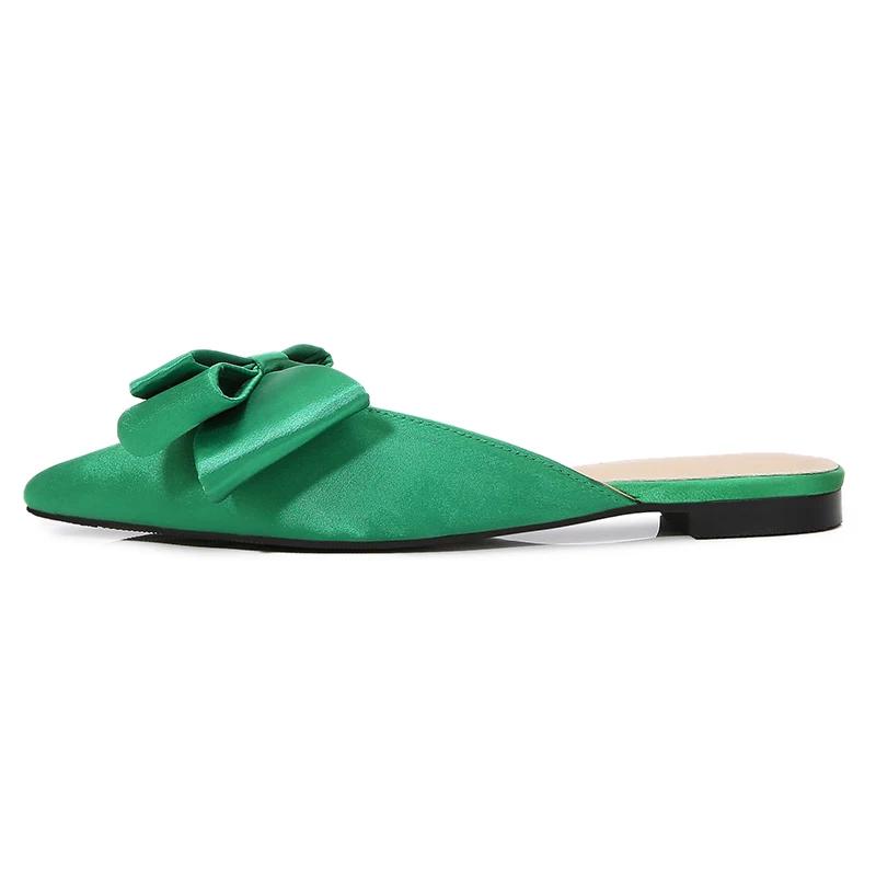 Fashion Silk Pointed Toe Flat Slippers Women's Outer Wear Summer Net Red All-match Fashion Bow Baotou Sandals and Slippers