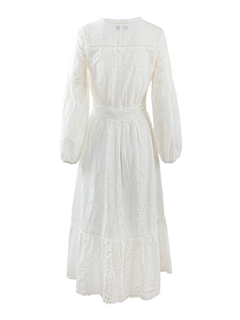 Spring/Summer 2025 Women's White Pure Cotton V-neck A-line Long Dress - F2075