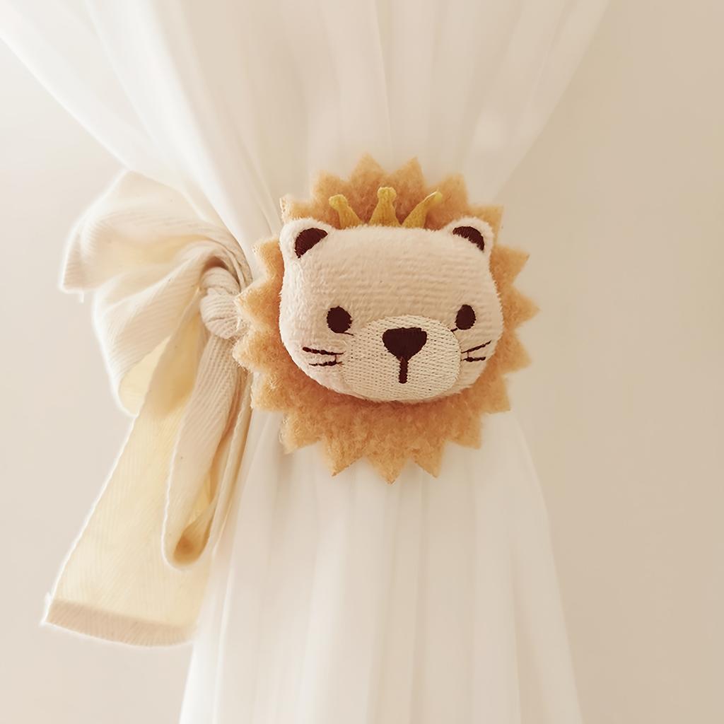 2pcs Modern Polyester Curtain Tiebacks, Adjustable No-Drill 3D Cartoon Animal Design, Creative Window Drapery Holdbacks for Living Room Decor