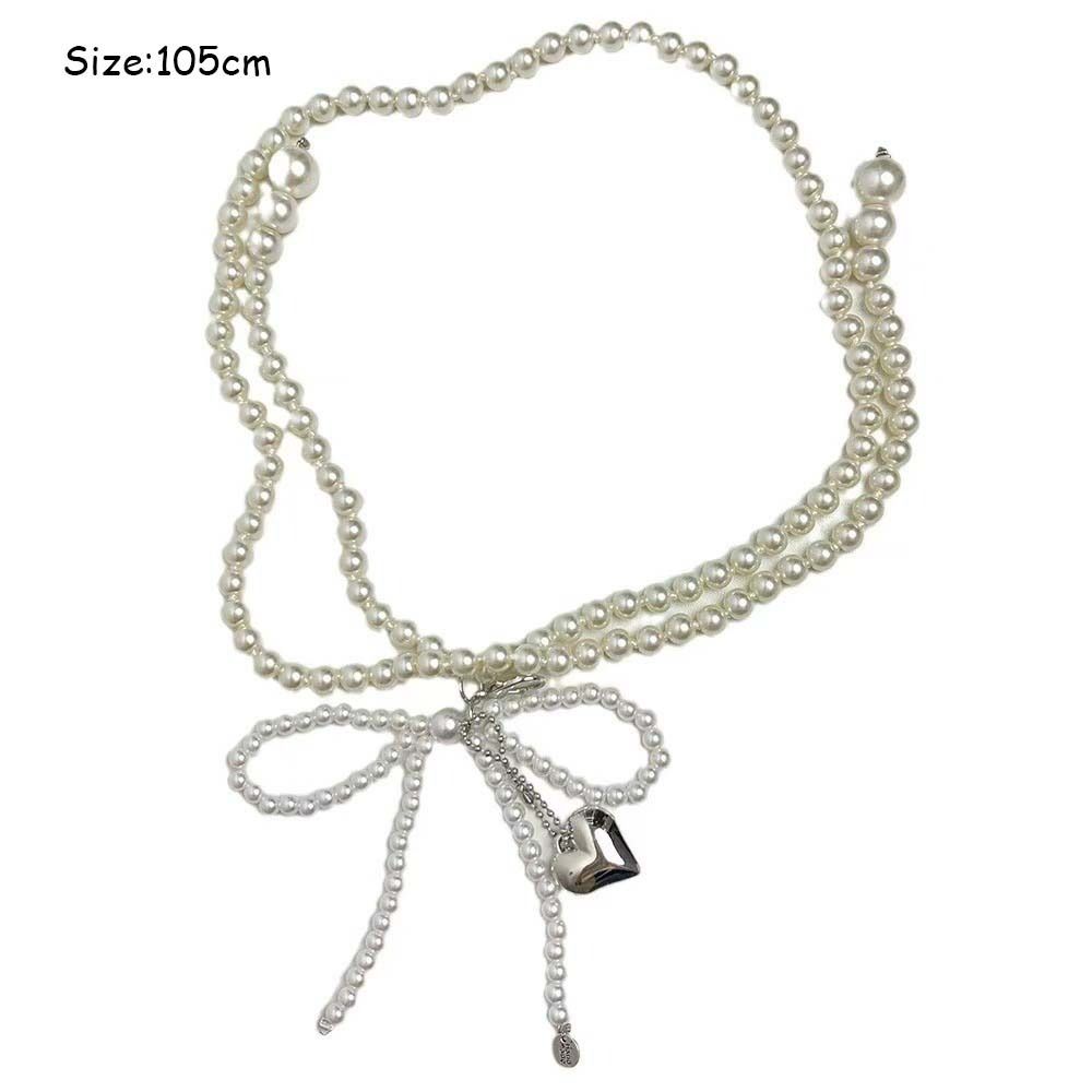Women Bowknot Bowknot Pearl Belt Elegant Pearl Thin Chain Waistband Casual Ins Style Waist Chain Dress Decoration