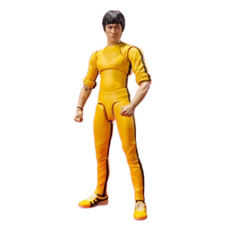 14cm Yellow Jumpsuit Kung Fu Bruce Lee Action Figure Model Toy Statue Desktop Decor Collection Joint Mobility Figure Fan Gifts