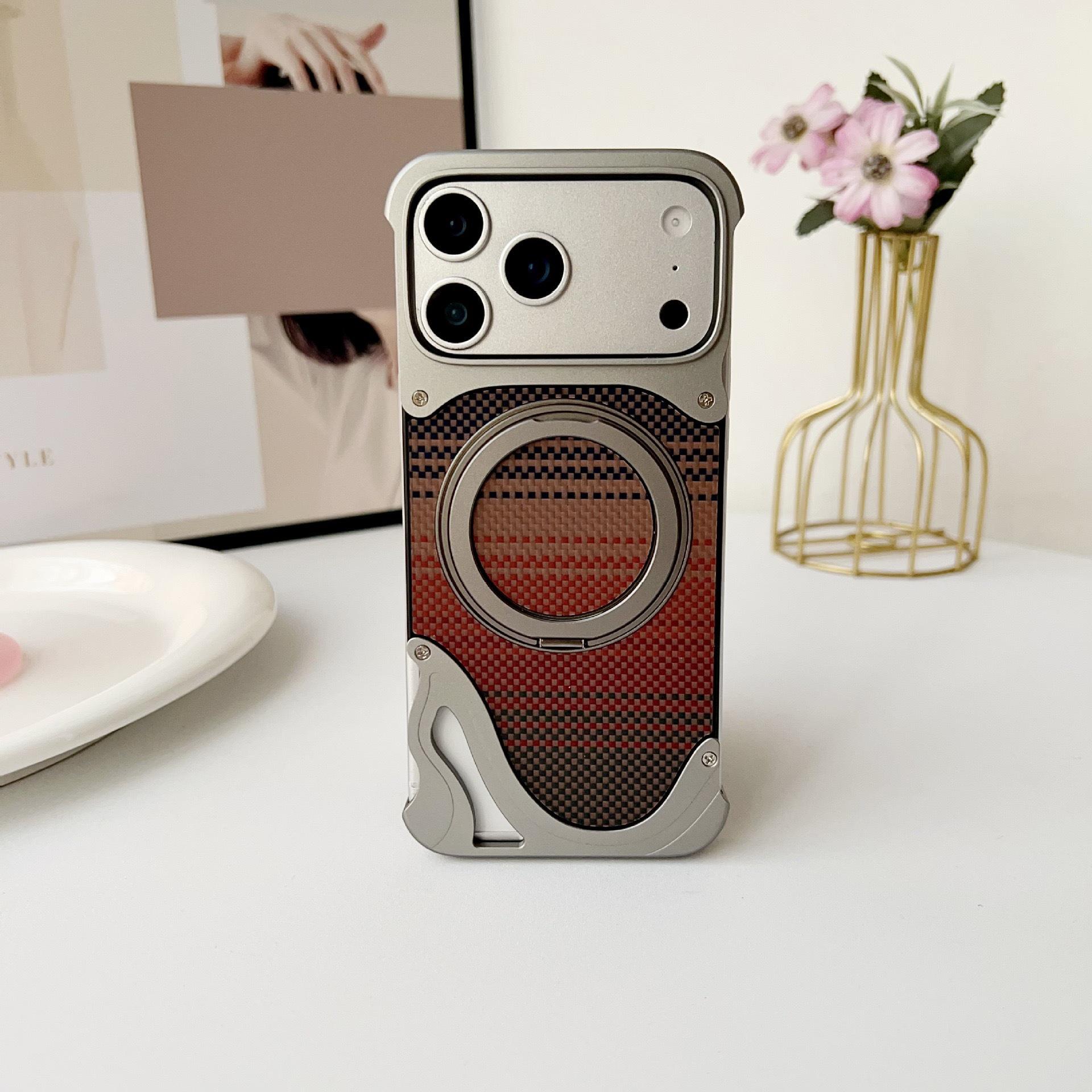 Apple 17 Pro Max Kevlar Carbon Fiber Magnetic Phone Case with Aluminum Alloy Back Panel Apple 17 Pro Max