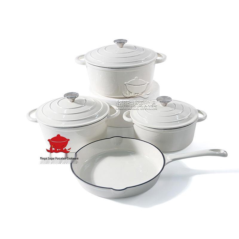 Enamel 4-Piece Cookware Set: Soup Pot, Stew Pot, Frying Pan, Non-Stick Pan for Home Use